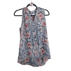 Cabi Womens Top XS Floral Sleeveless High Neck Blouse